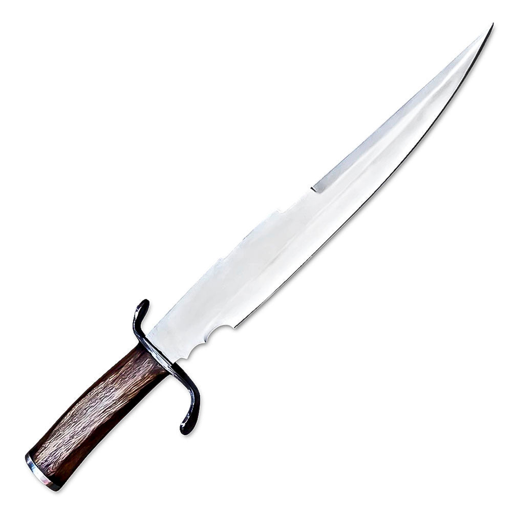 17” Handmade Stainless Steel Rat-Tail Rose Wood Handle Bowie Knife With Leather Sheath - propswords