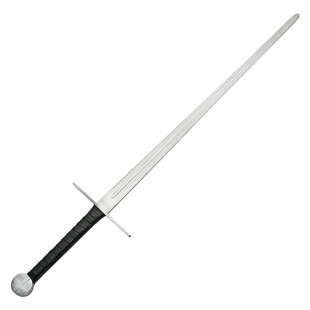 48” Handmade Stainless Steel Medieval Cross Sword With Scabbard, Black - propswords