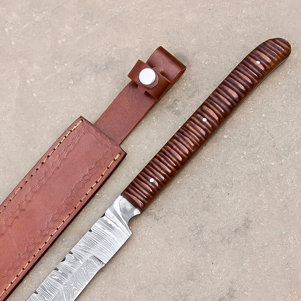 28" Handmade Damascus Steel Hunting Sword Machete Style With Leather Sheath - propswords