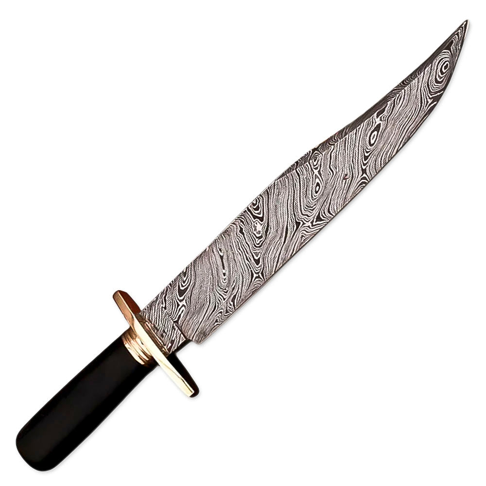 15" Handmade Damascus Steel Rat-Tail Hunting Bowie Knife Micarta Handle With Leather Sheath - propswords