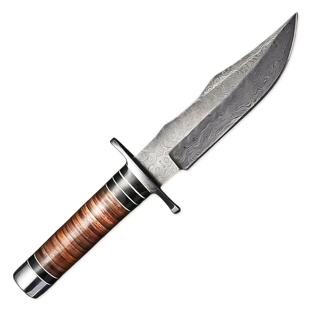 12"Handmade Damascus steel Rat-Tail Bowie Knife With Leather Sheath - propswords