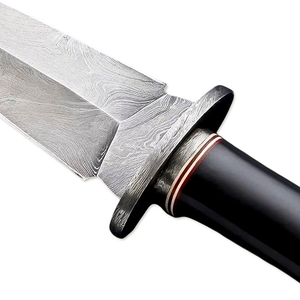8" Handmade Damascus Steel Rat-Tail Double Edge Dagger Knife Micara Handle With Leather Sheath - propswords