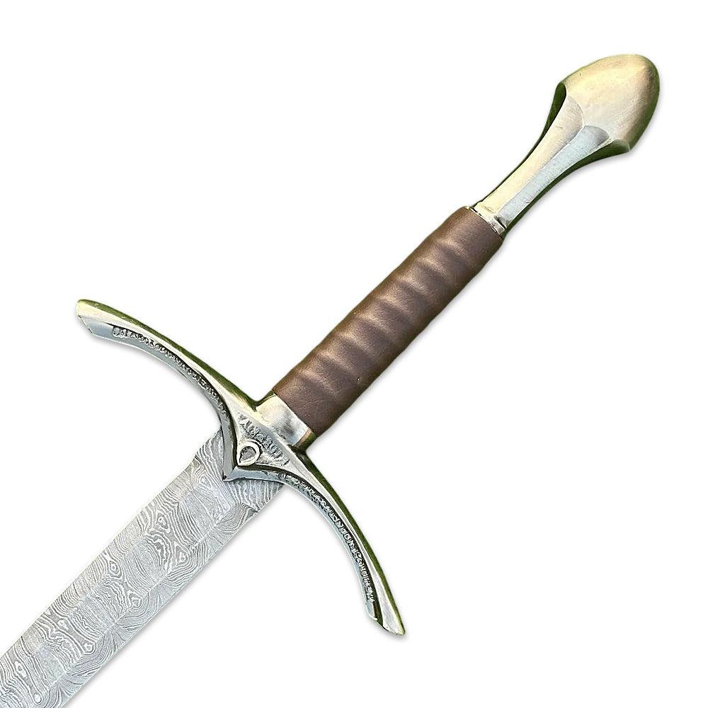 Custom Handmade Damascus Steel Gandalf Inspired Glamdring Sword With Leather Sheath - propswords