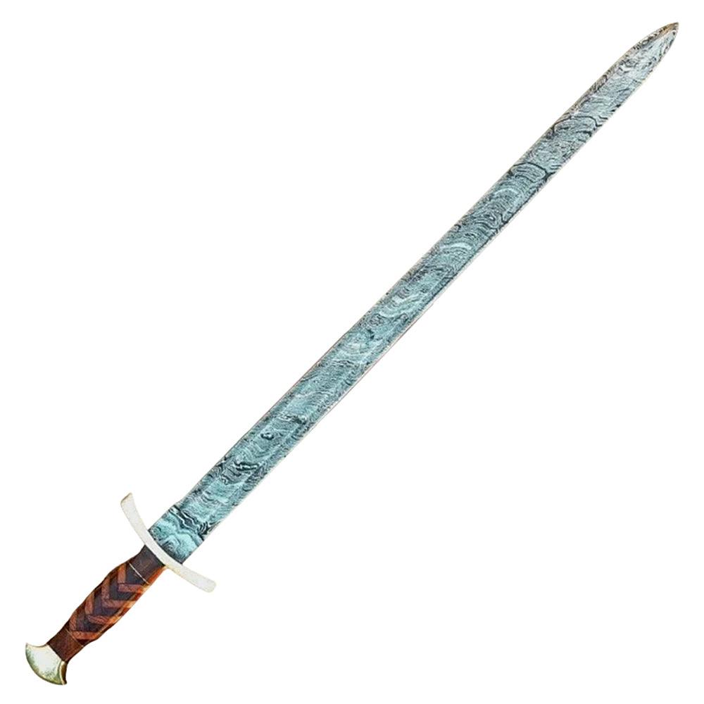 Handmade Damascus Steel Viking Sword With Leather Sheath - propswords