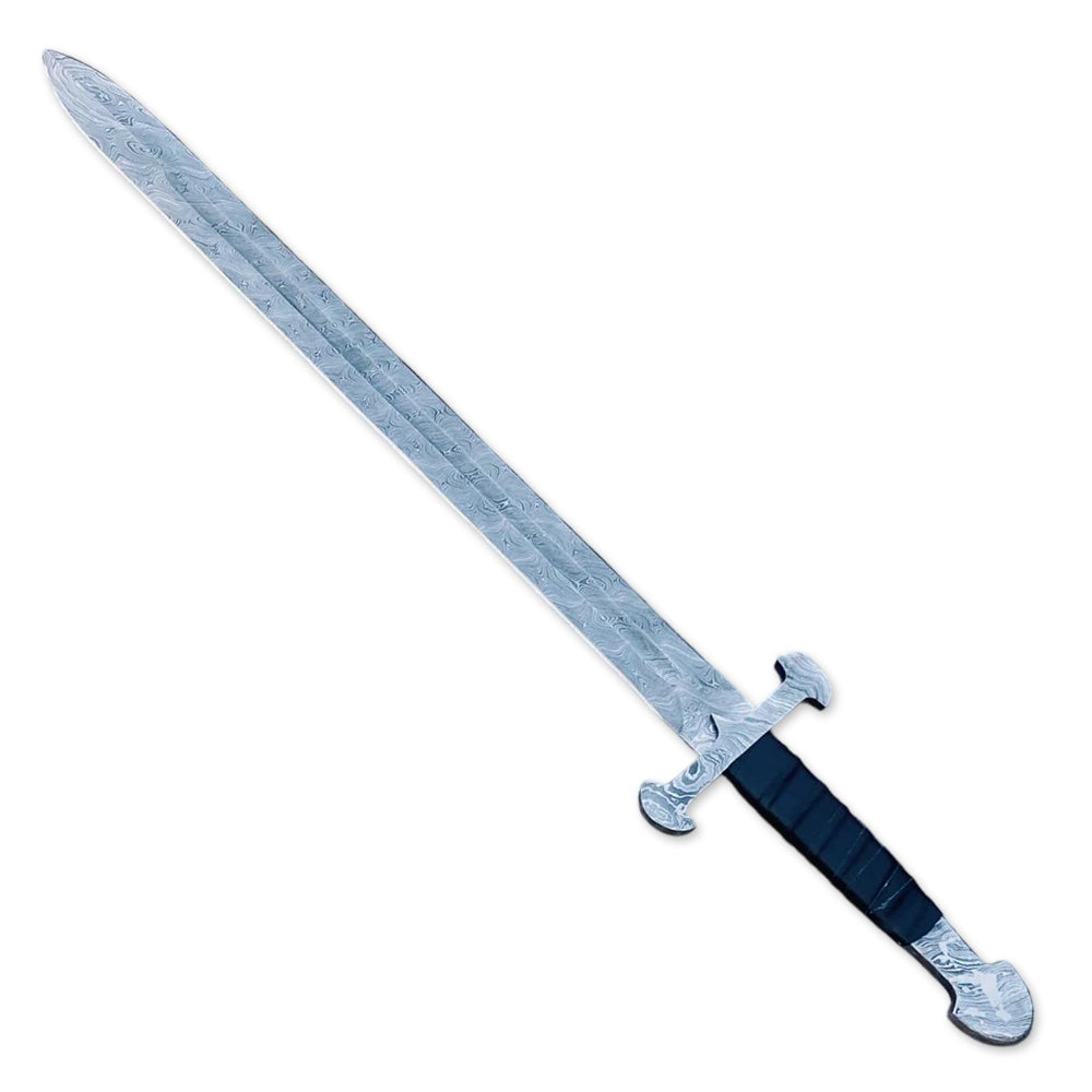 36" Hand-Forged Damascus Steel Sword | Premium Black Leather Sheath | Personalized Gift for Him, Wedding, Father's Day, Birthday, Groomsmen Gift - propswords