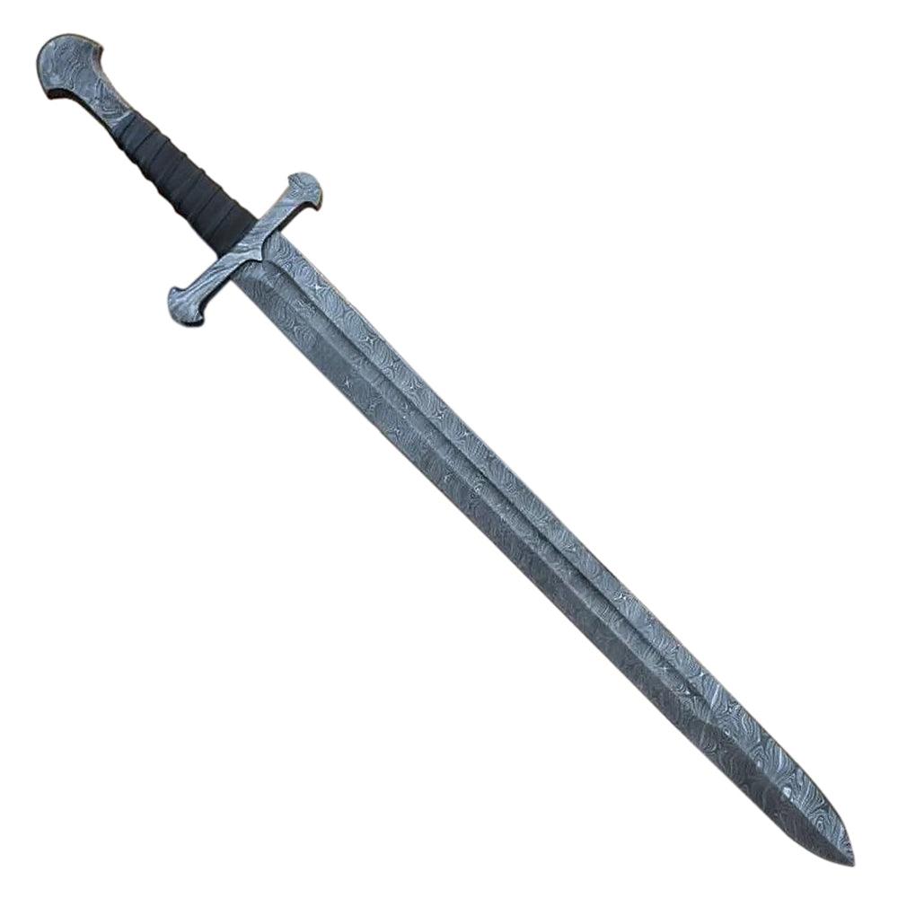 Handmade Damascus Steel Viking Sword With Leather Sheath - propswords
