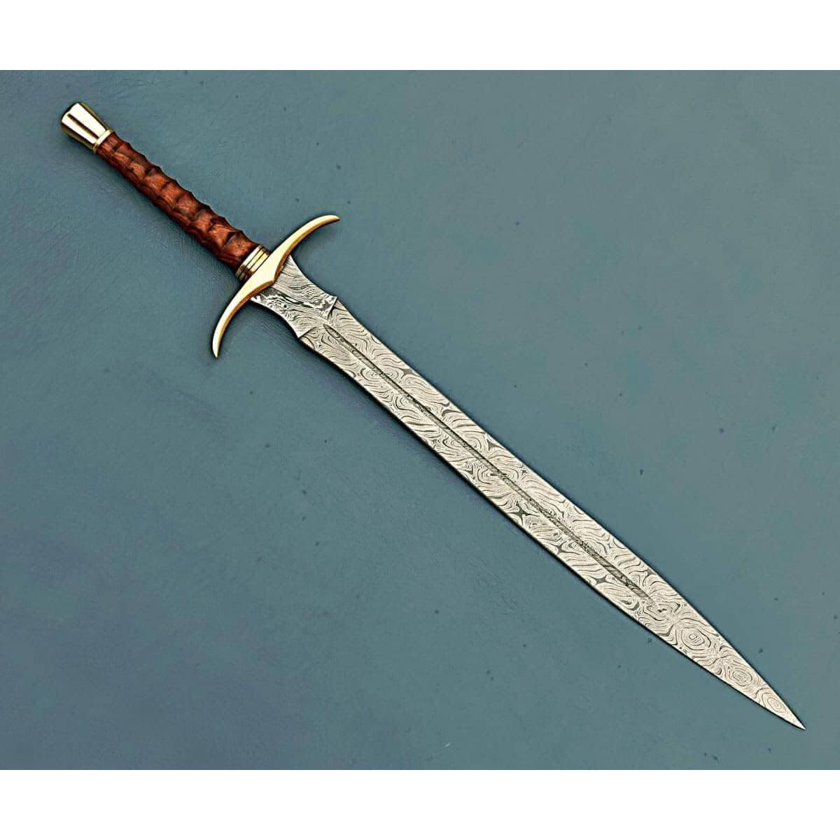 Damascus Steel Sword/Handmade Viking Sword/Medieval Sword with Leather Sheath - propswords
