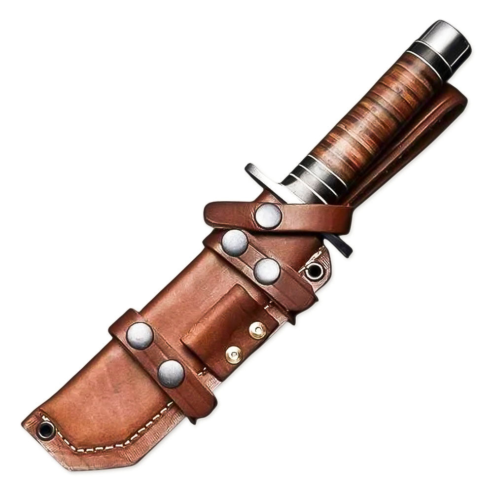 12"Handmade Damascus steel Rat-Tail Bowie Knife With Leather Sheath - propswords