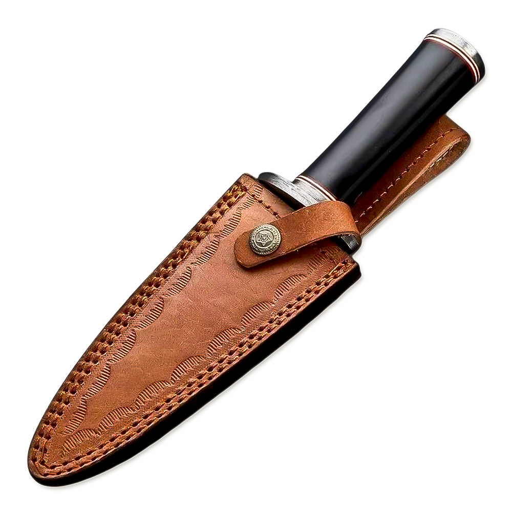 8" Handmade Damascus Steel Rat-Tail Double Edge Dagger Knife Micara Handle With Leather Sheath - propswords