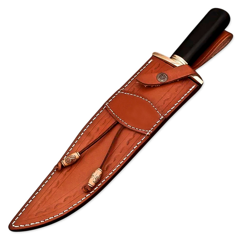 15" Handmade Damascus Steel Rat-Tail Hunting Bowie Knife Micarta Handle With Leather Sheath - propswords