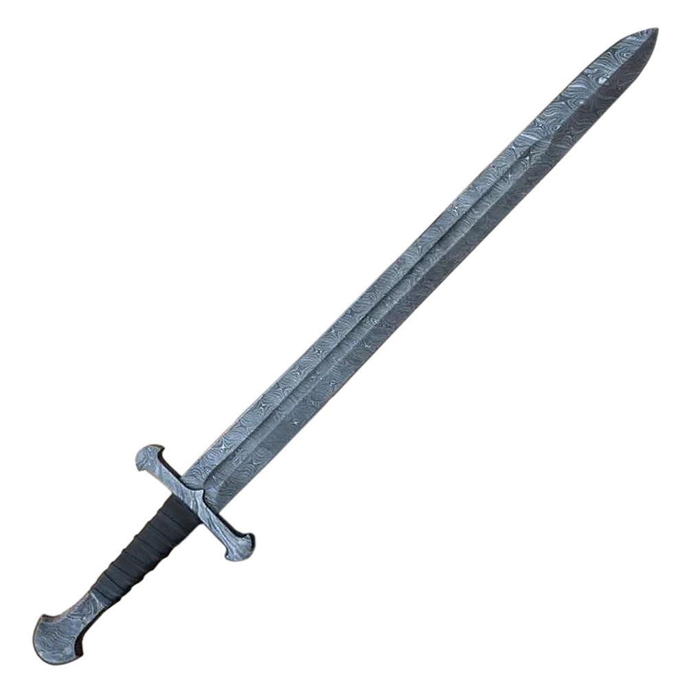 Handmade Damascus Steel Viking Sword With Leather Sheath - propswords