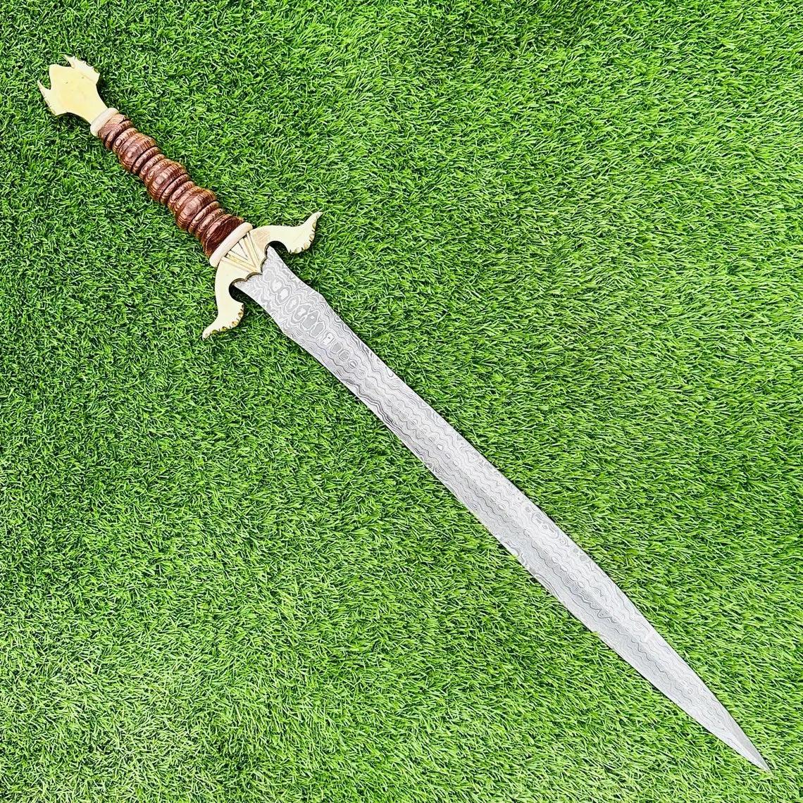 Custom Handmade Damascus Steel Sword, Viking Sword, Medieval Sword, Historical Sword With Leather Sheath - propswords