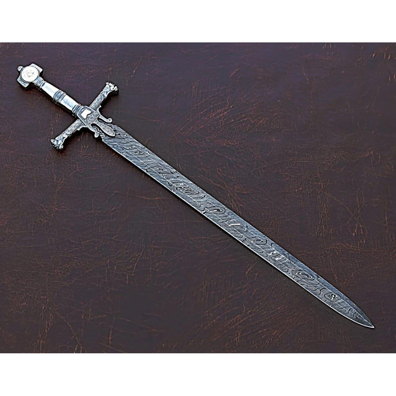 Handmade King Solomon Sword with Leather Sheath/Damascus Steel Sword - propswords