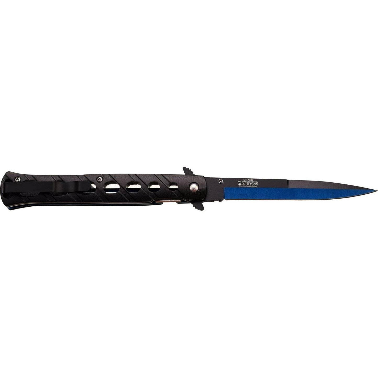 Spring Assist Pocket Folding Knife Mtech Black Blue Tactical Stiletto Blade - propswords