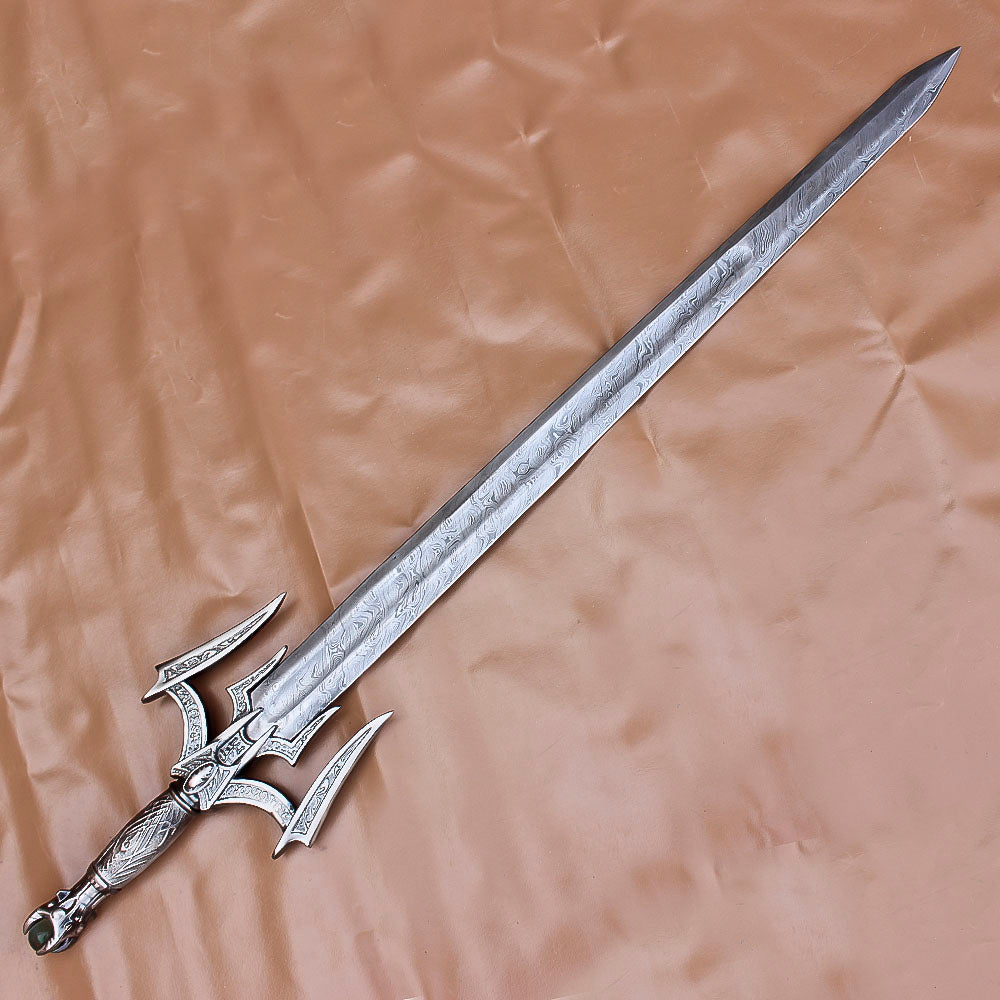 40" Hand Forged Damascus Steel Rat-Tail Batman Sword With Leather Sheath - propswords