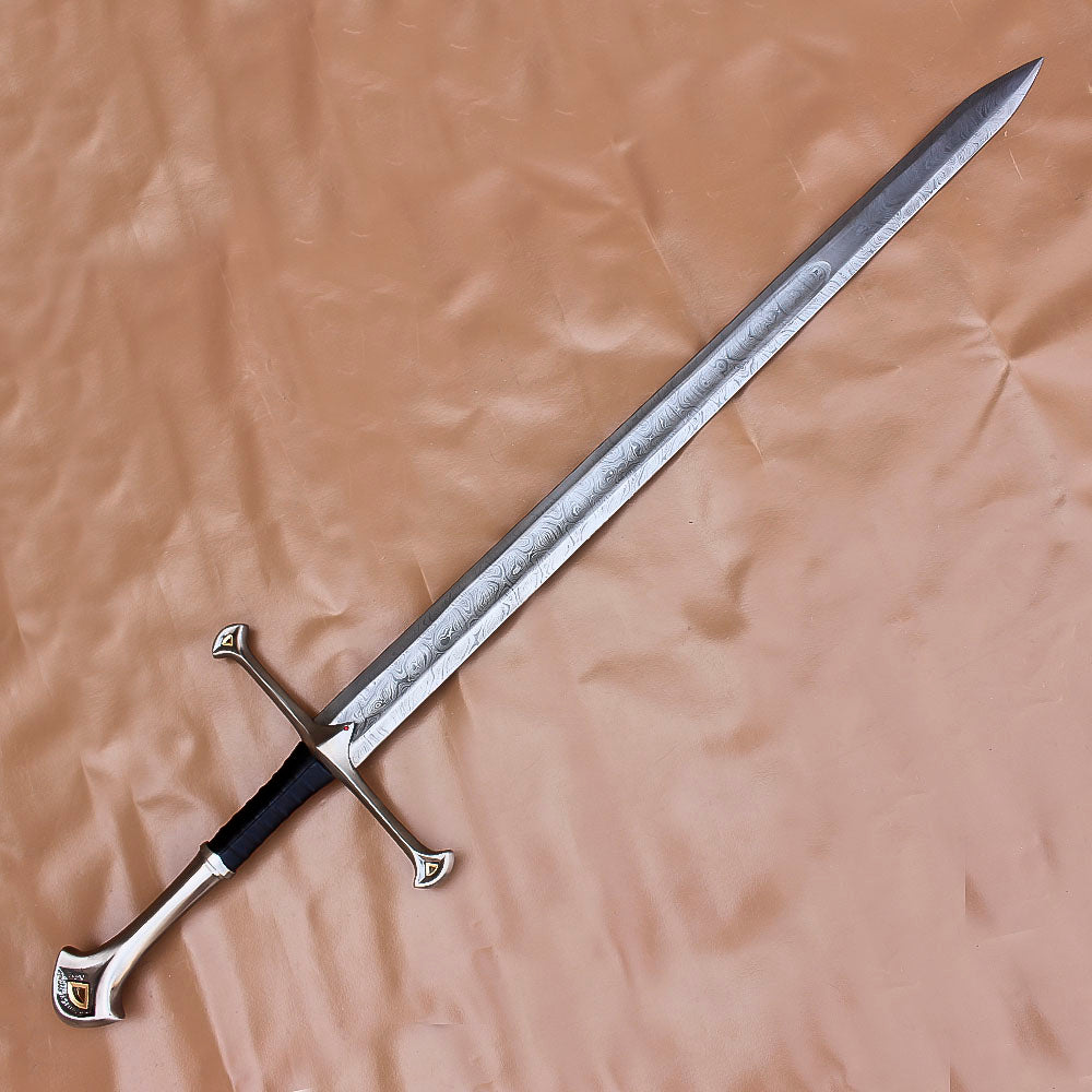 40" Damascus Steel Anduril Sword of Narsil The King Aragorn Sword Medieval Movie Sword With Leather Sheath - propswords