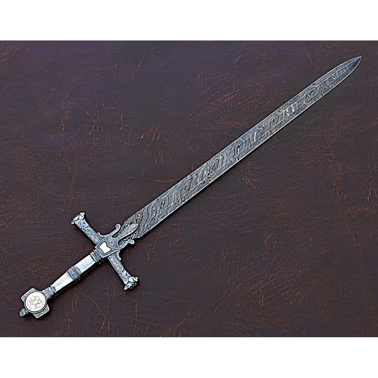 Handmade King Solomon Sword with Leather Sheath/Damascus Steel Sword - propswords