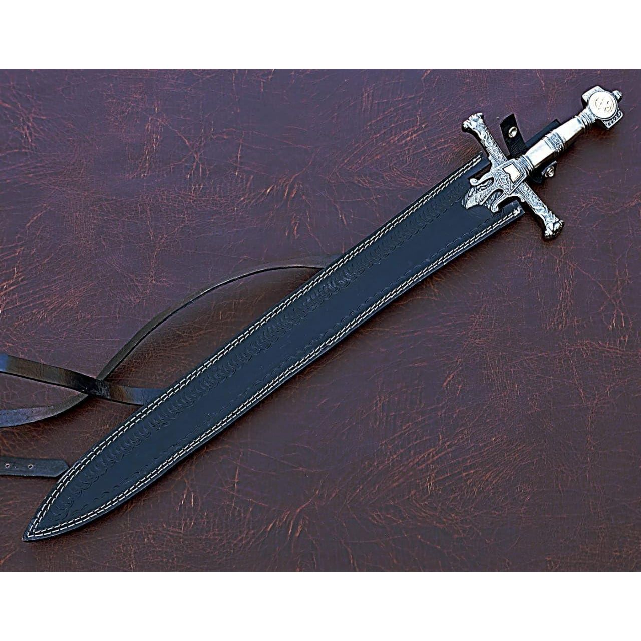 Handmade King Solomon Sword with Leather Sheath/Damascus Steel Sword - propswords