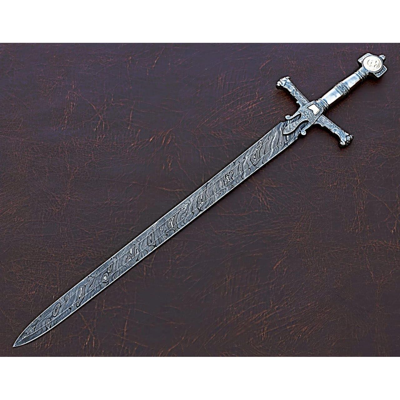 Handmade King Solomon Sword with Leather Sheath/Damascus Steel Sword - propswords