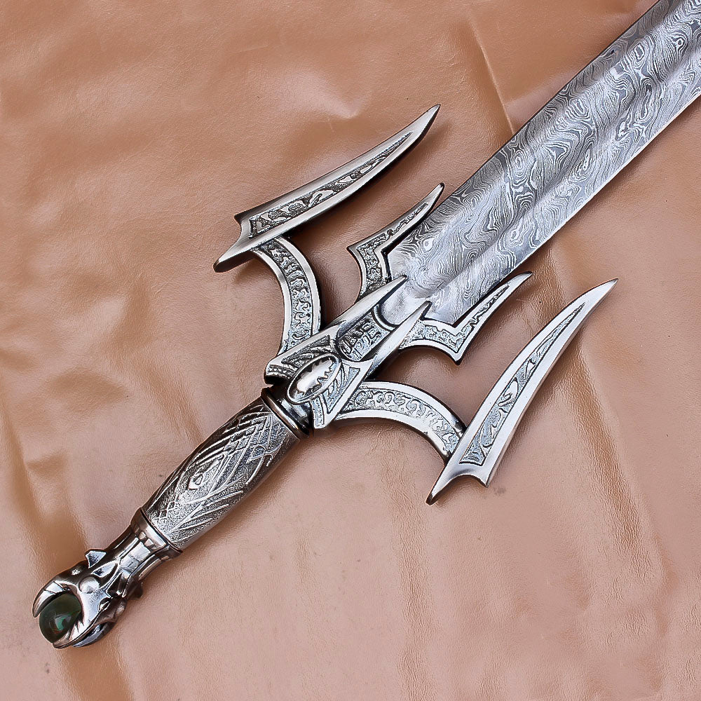 40" Hand Forged Damascus Steel Rat-Tail Batman Sword With Leather Sheath - propswords