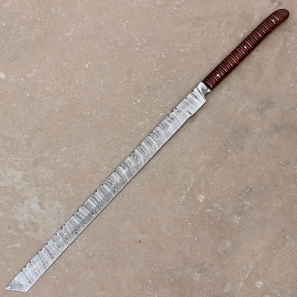 28" Handmade Damascus Steel Hunting Sword Machete Style With Leather Sheath - propswords