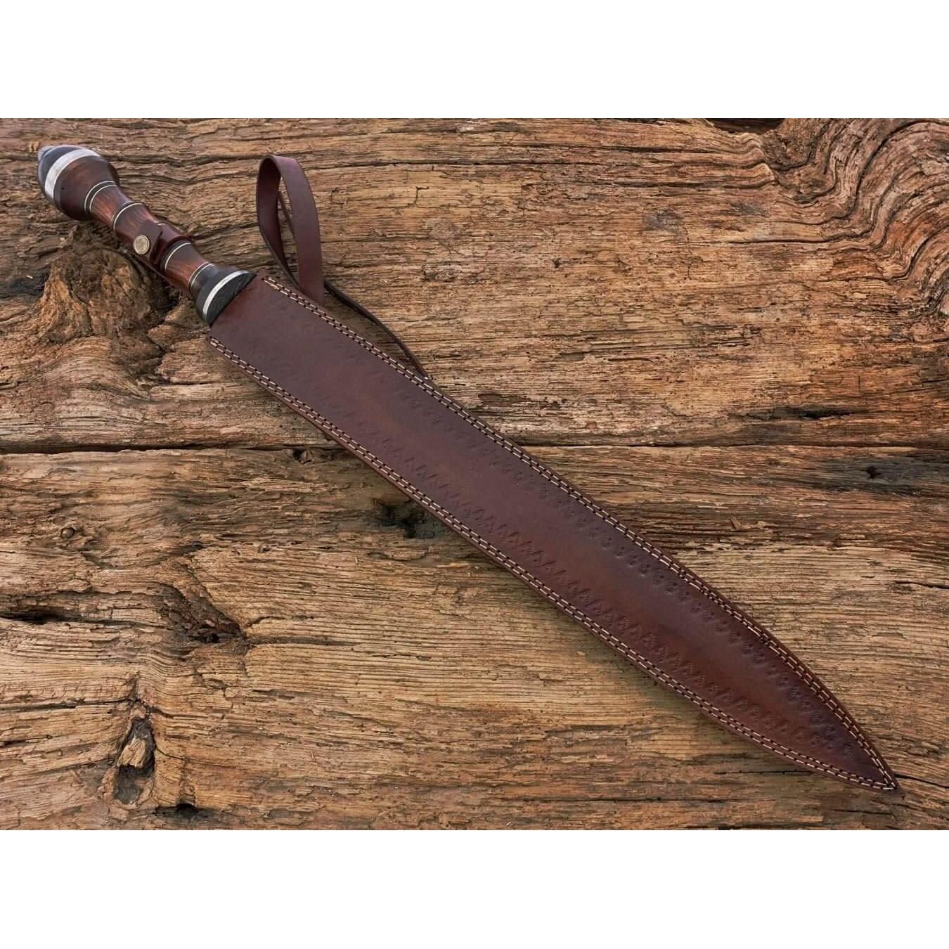 Damascus Steel Gladiator Sword/Handmade Roman Gladius Sword/Sword with Leather - propswords