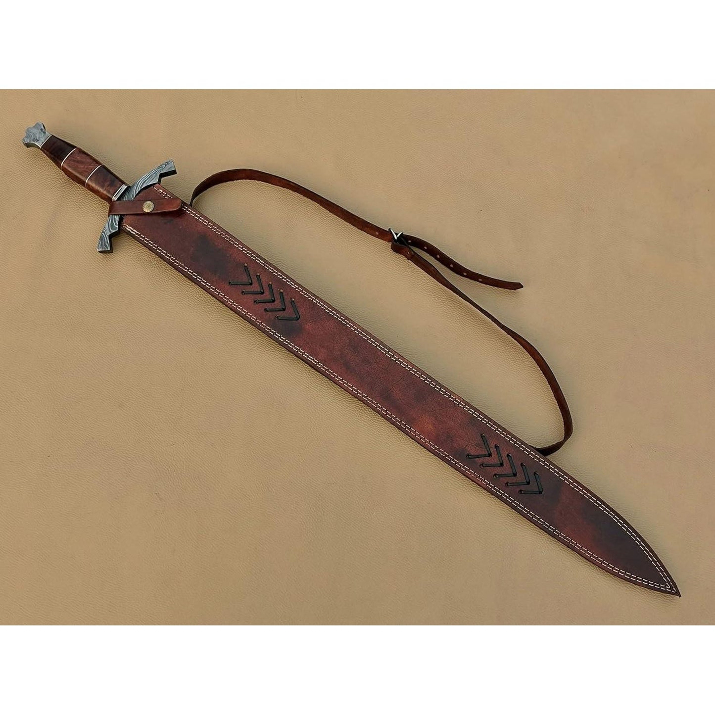 Handmade Damascus Steel Viking Sword/Medieval Sword with Leather Sheath - propswords
