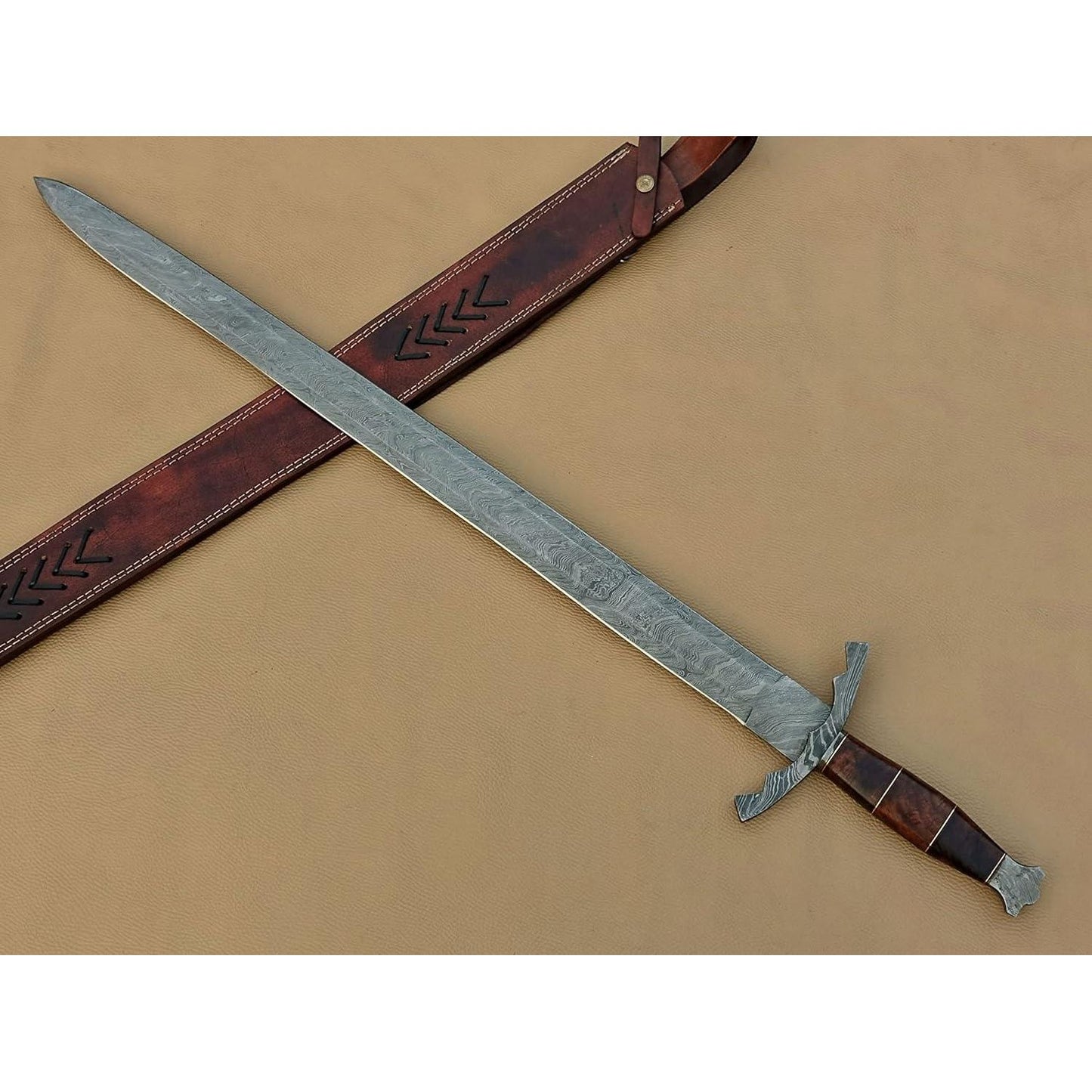 Handmade Damascus Steel Viking Sword/Medieval Sword with Leather Sheath - propswords