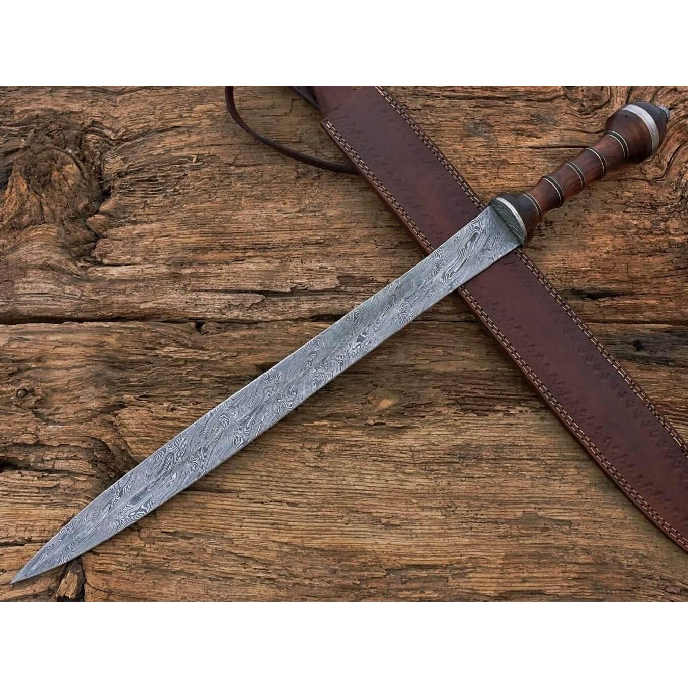 Damascus Steel Gladiator Sword/Handmade Roman Gladius Sword/Sword with Leather - propswords