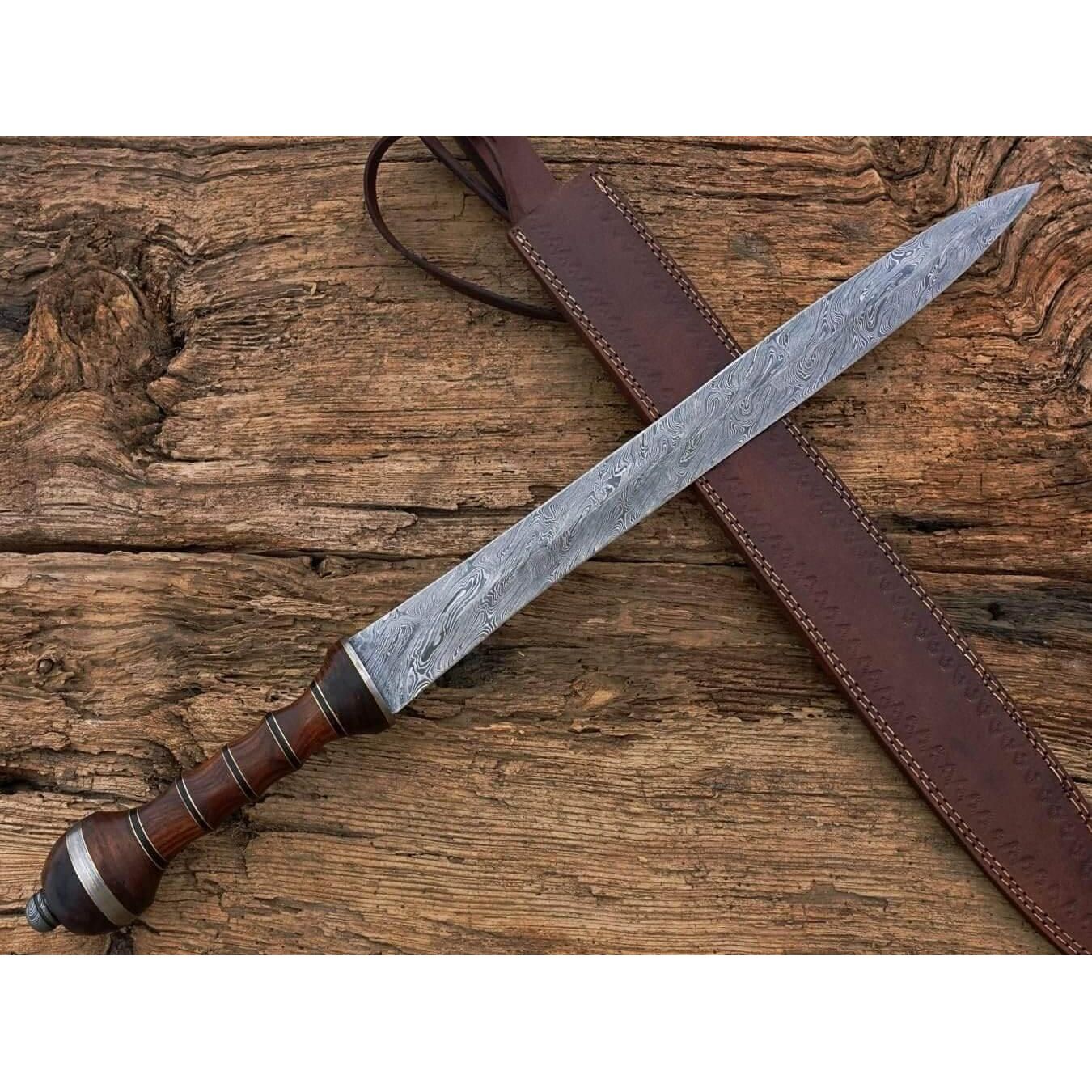 Damascus Steel Gladiator Sword/Handmade Roman Gladius Sword/Sword with Leather - propswords