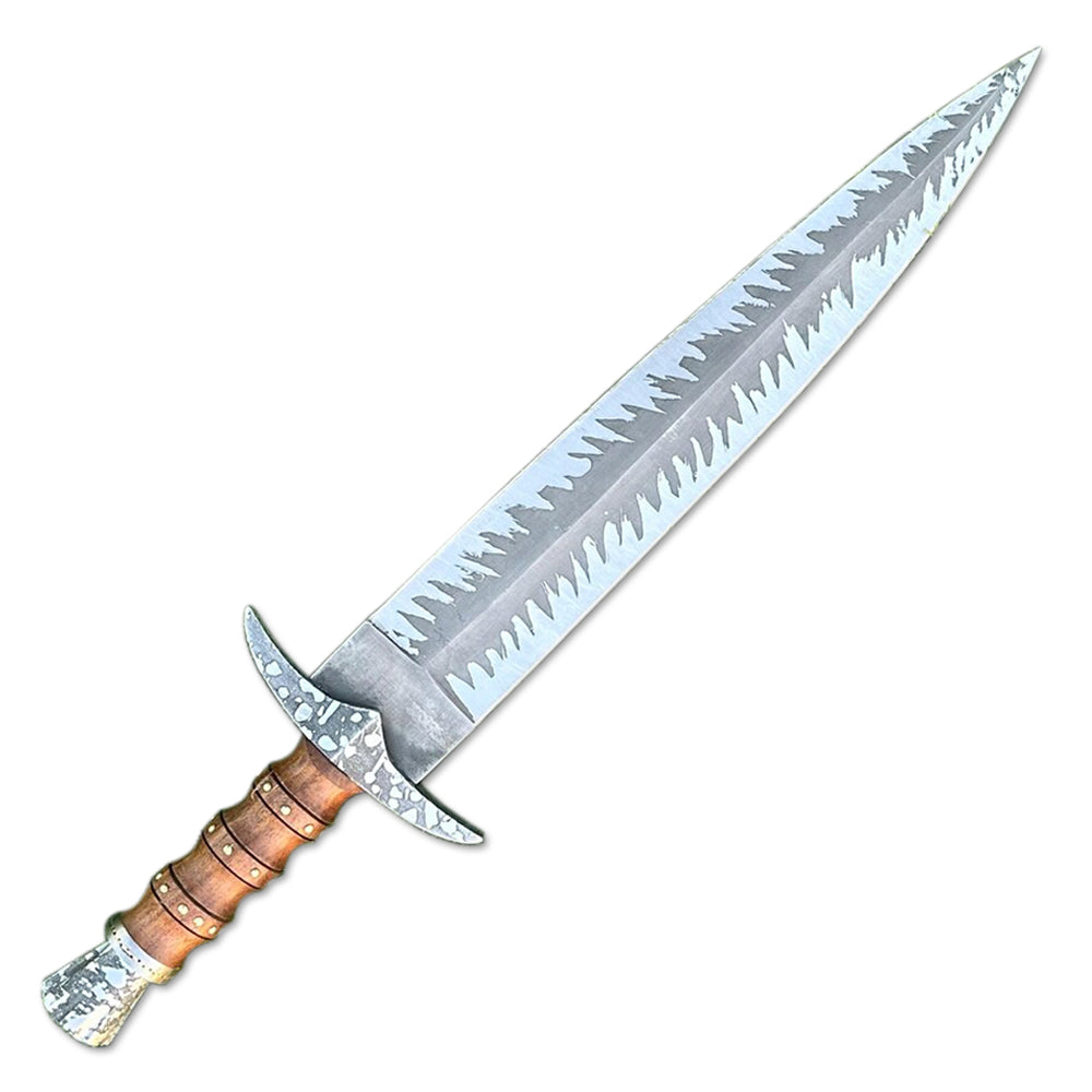 21" Handmade Damascus Steel Double Edge Bowie Knife With Leather Sheath