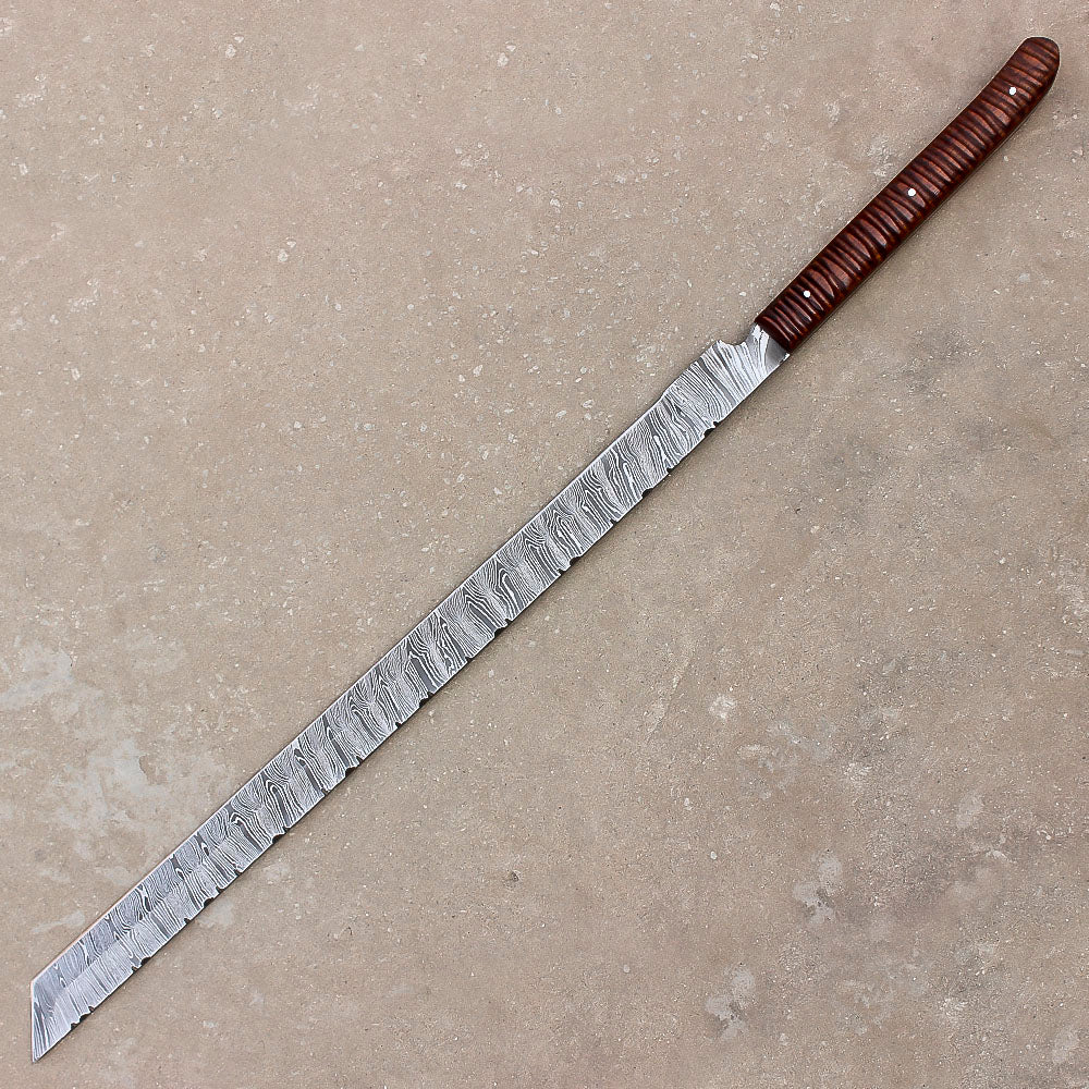 28" Handmade Damascus Steel Hunting Sword Machete Style With Leather Sheath - propswords
