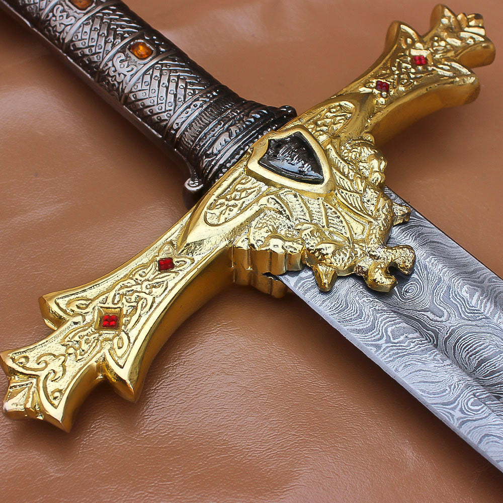 40" Awesome Hand Forged Damascus Steel Rat-Tail Marvelous Sword With Leather Sheath - propswords