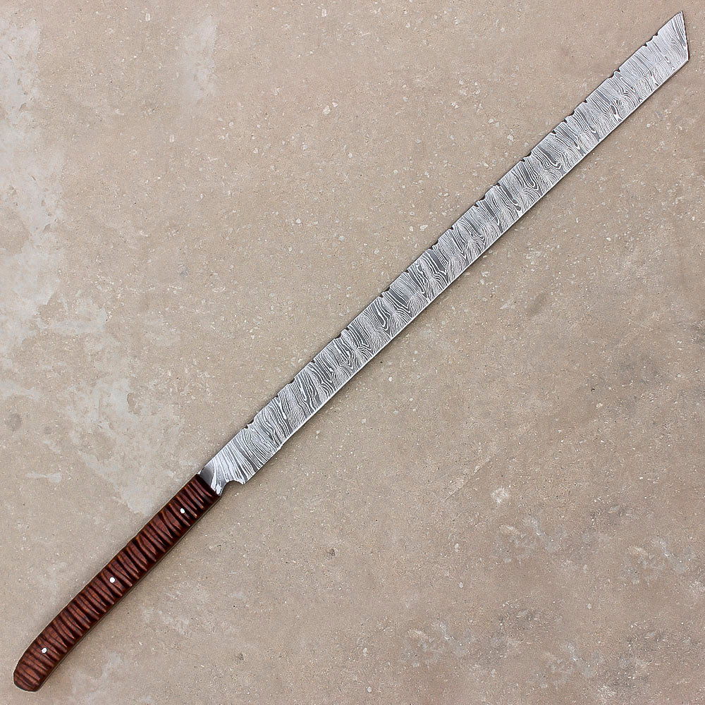 28" Handmade Damascus Steel Hunting Sword Machete Style With Leather Sheath - propswords