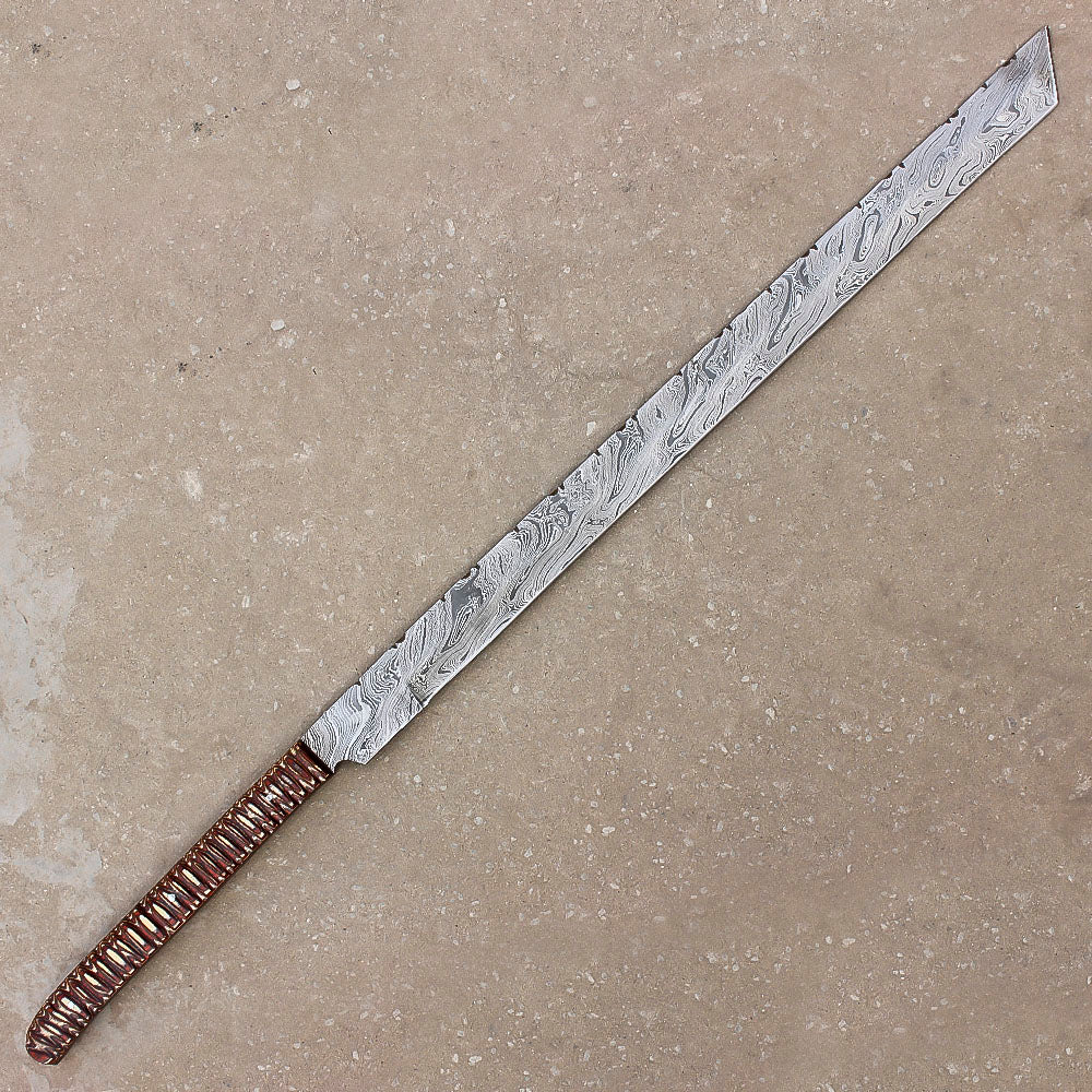 28" Hand Forged Damascus Steel Full Tang Machete Knife Outdoor Hunting Knife With Leather Sheath - propswords