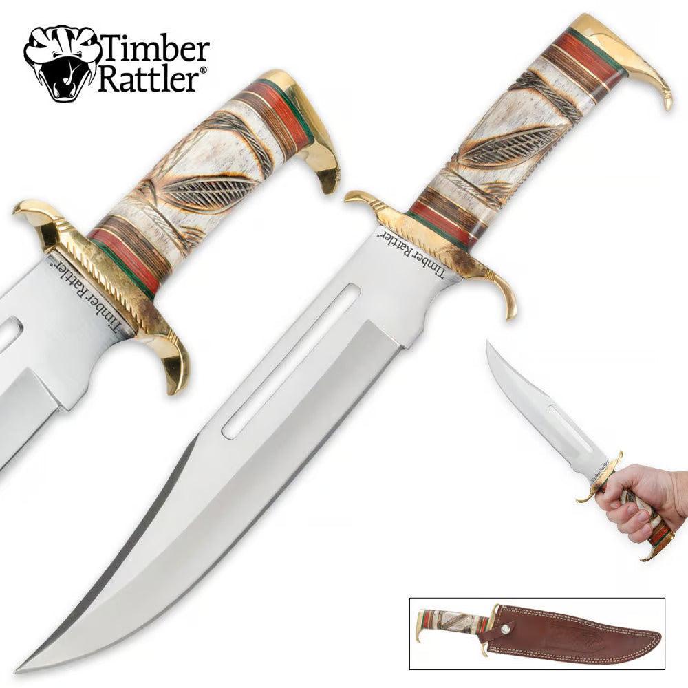 Timber Rattler Southwestern Hunter Bowie Knife with Genuine Leather Sheath - propswords