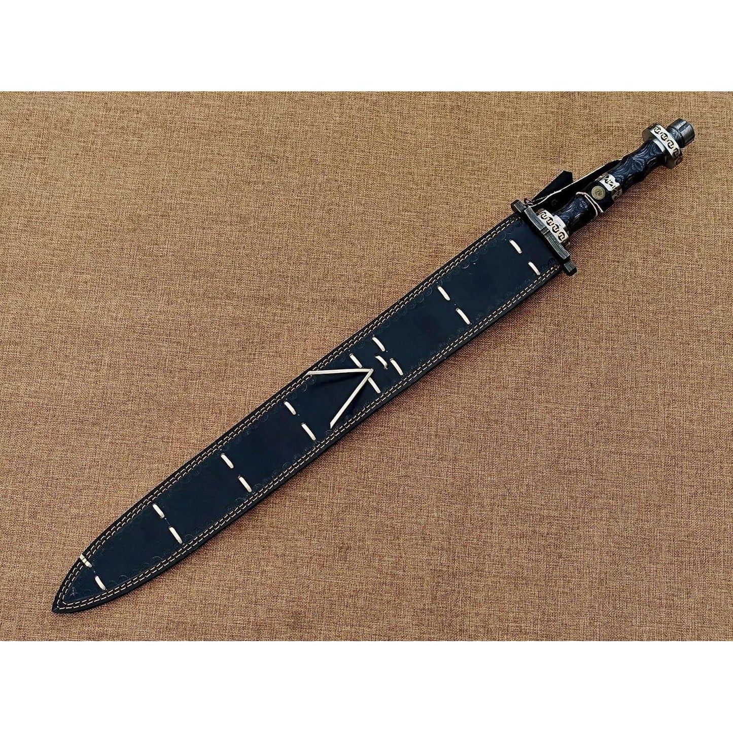 Hand Forged Damascus Steel Viking Sword, Handmade Medieval Sword with Leather Sheath - propswords
