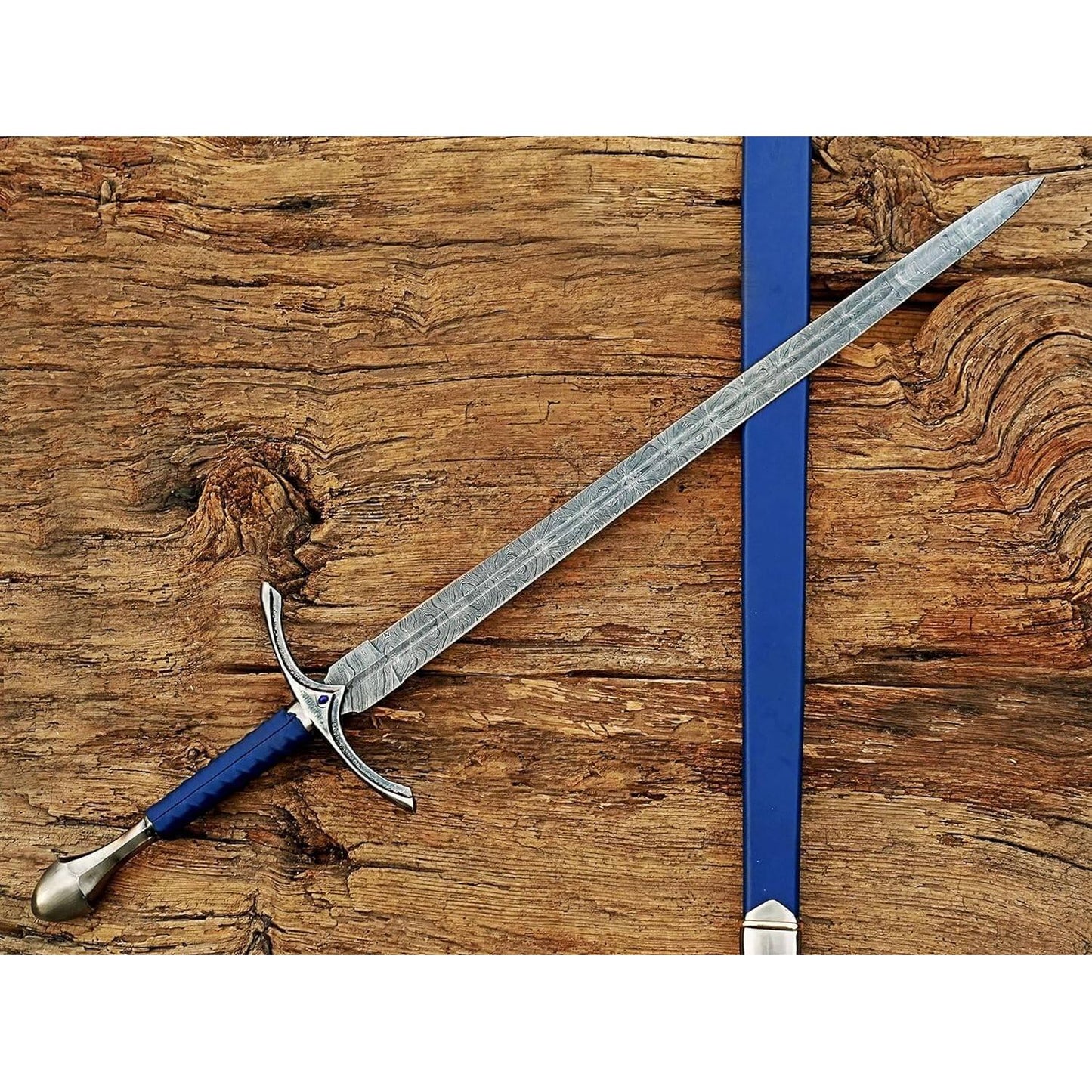 Damascus Steel glamdring Sword, Foe Hammer Sword Handmade Medieval Sword with Leather Sheath - propswords