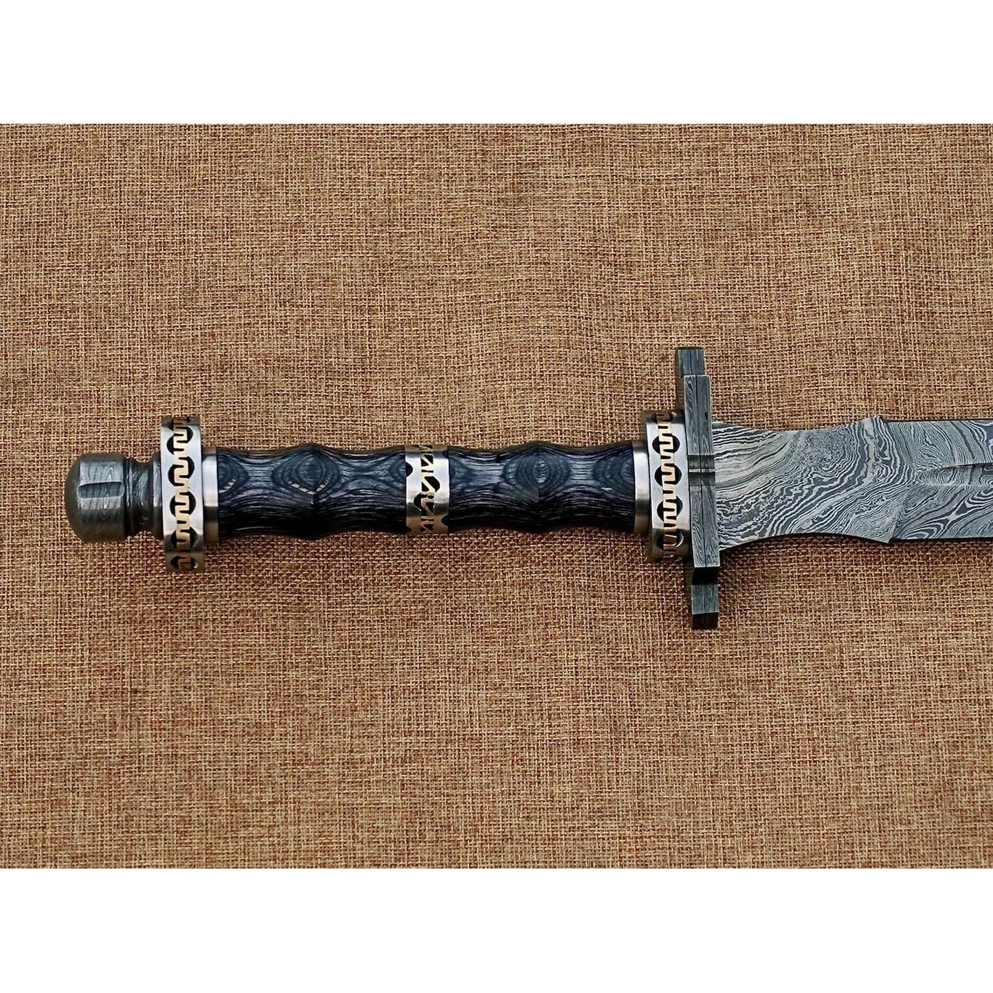 Hand Forged Damascus Steel Viking Sword, Handmade Medieval Sword with Leather Sheath - propswords