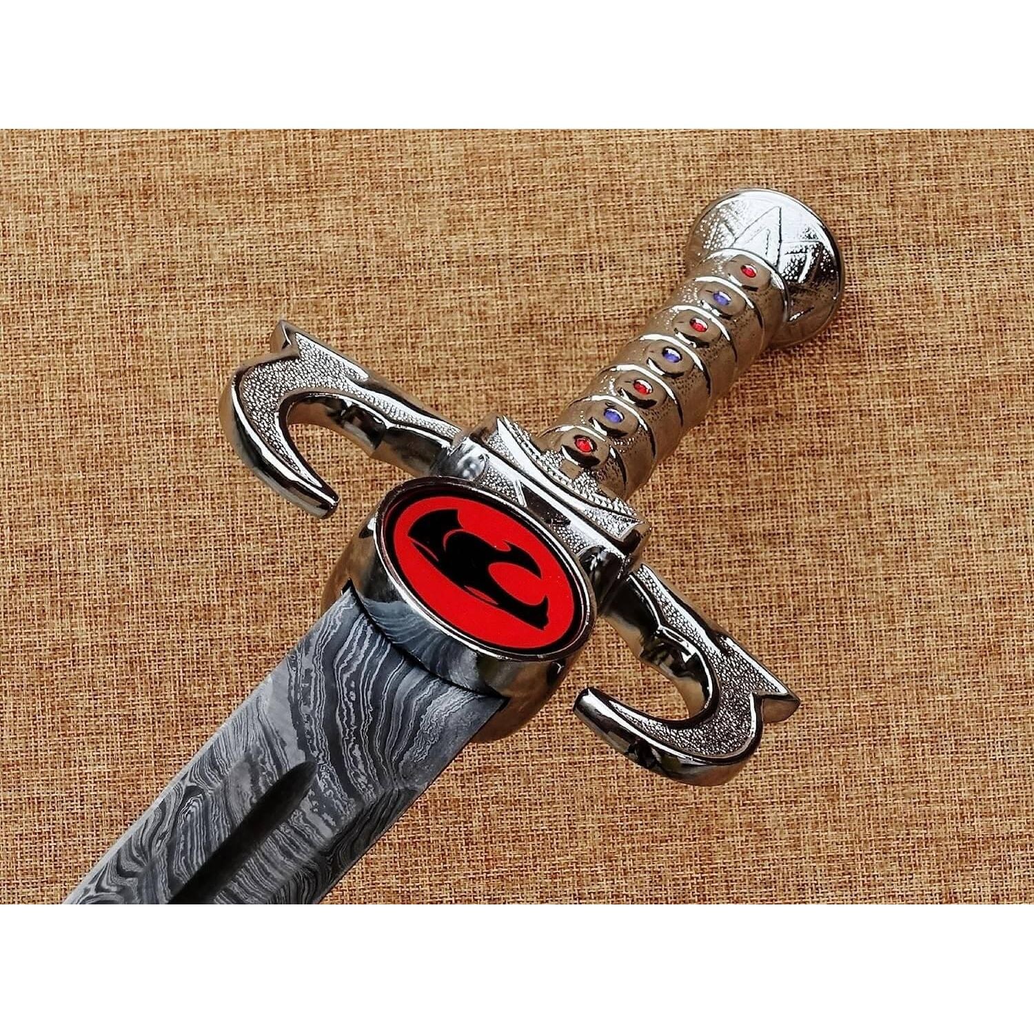 Hand-Forged Damascus Steel Thundercats Lion-O Sword of Omens Replica with Leather Sheath – Battle Ready - propswords