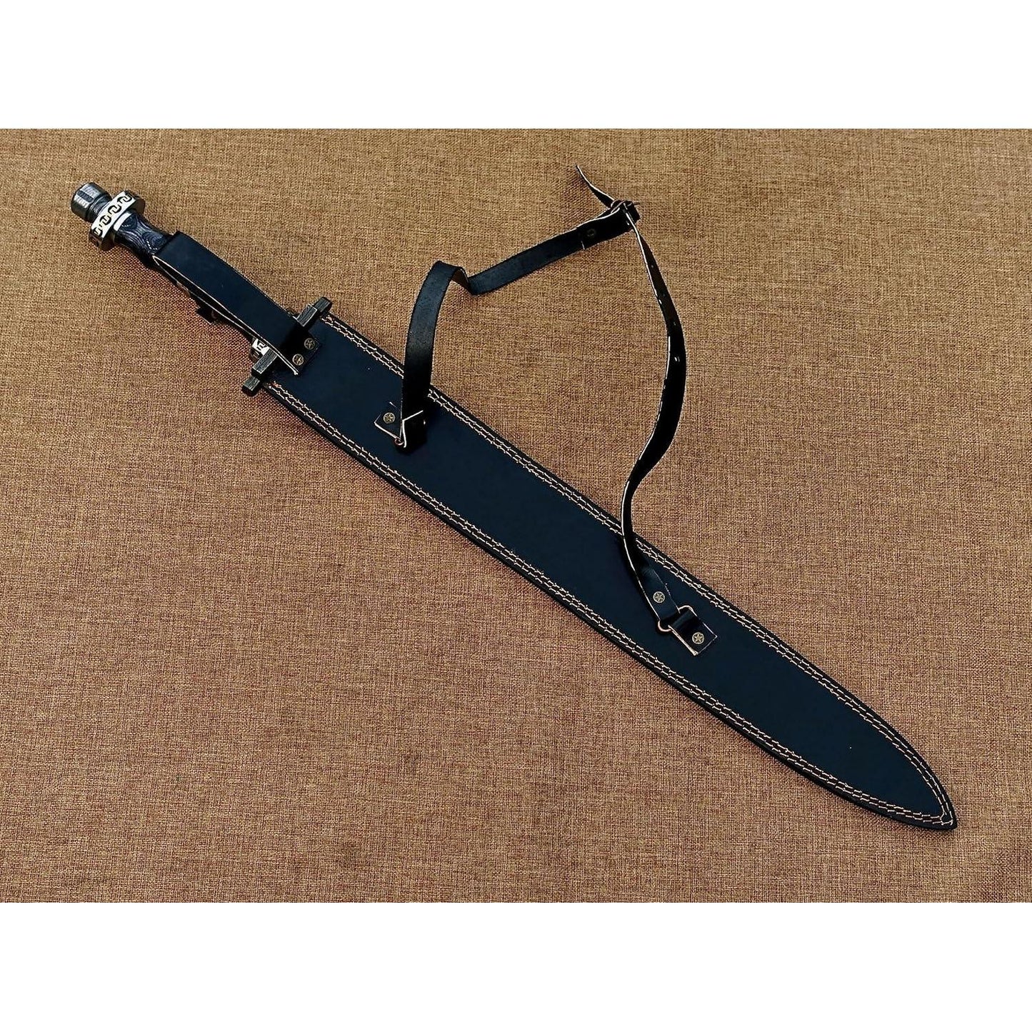 Hand Forged Damascus Steel Viking Sword, Handmade Medieval Sword with Leather Sheath - propswords
