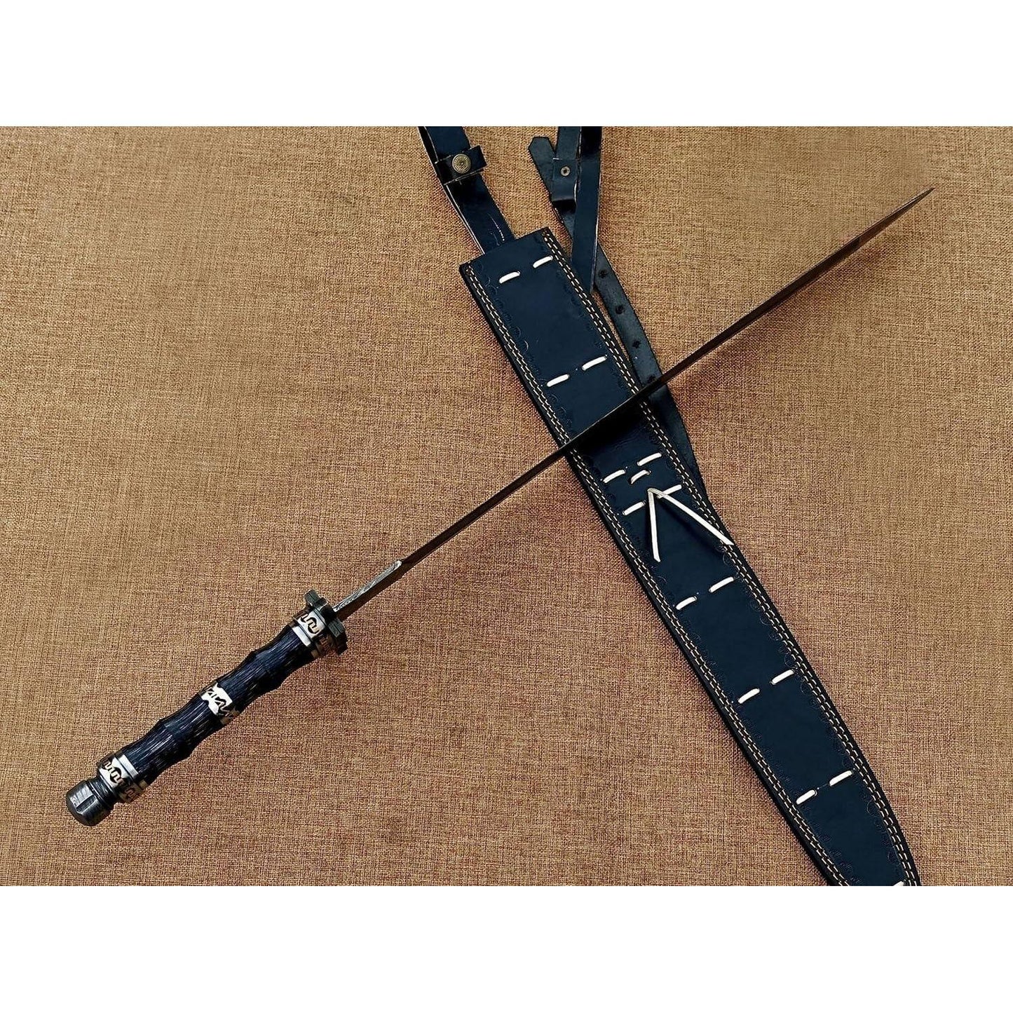 Hand Forged Damascus Steel Viking Sword, Handmade Medieval Sword with Leather Sheath - propswords