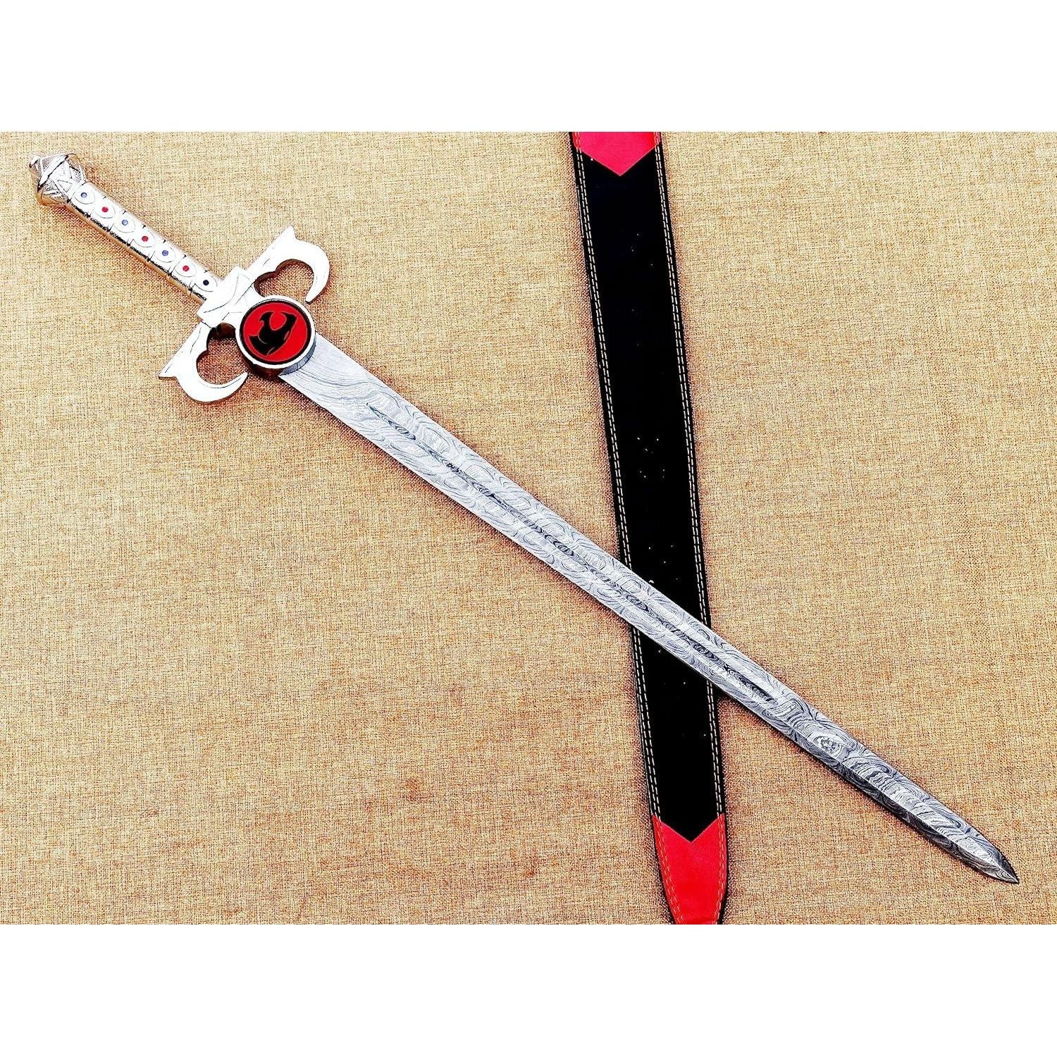 Hand-Forged Damascus Steel Thundercats Lion-O Sword of Omens Replica with Leather Sheath – Battle Ready - propswords