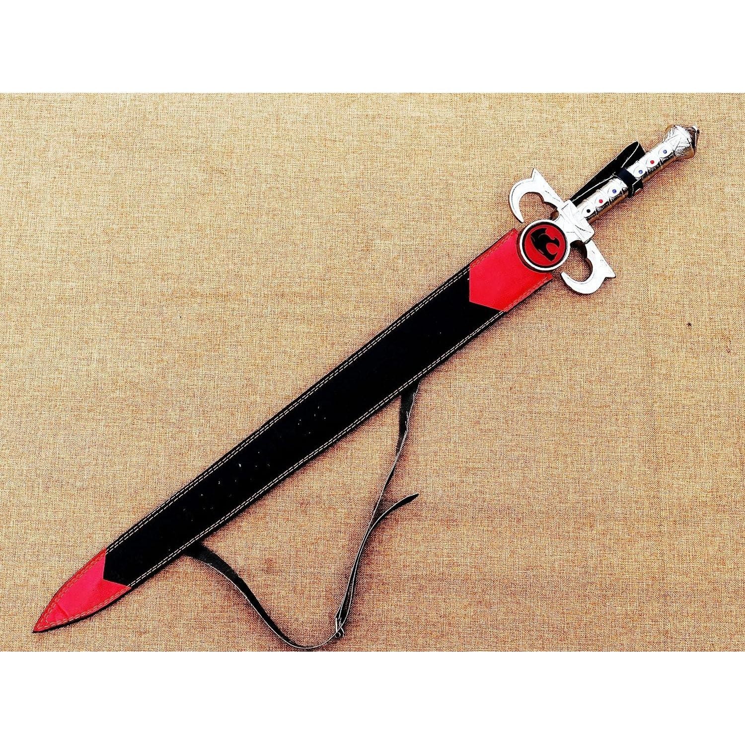 Hand-Forged Damascus Steel Thundercats Lion-O Sword of Omens Replica with Leather Sheath – Battle Ready - propswords