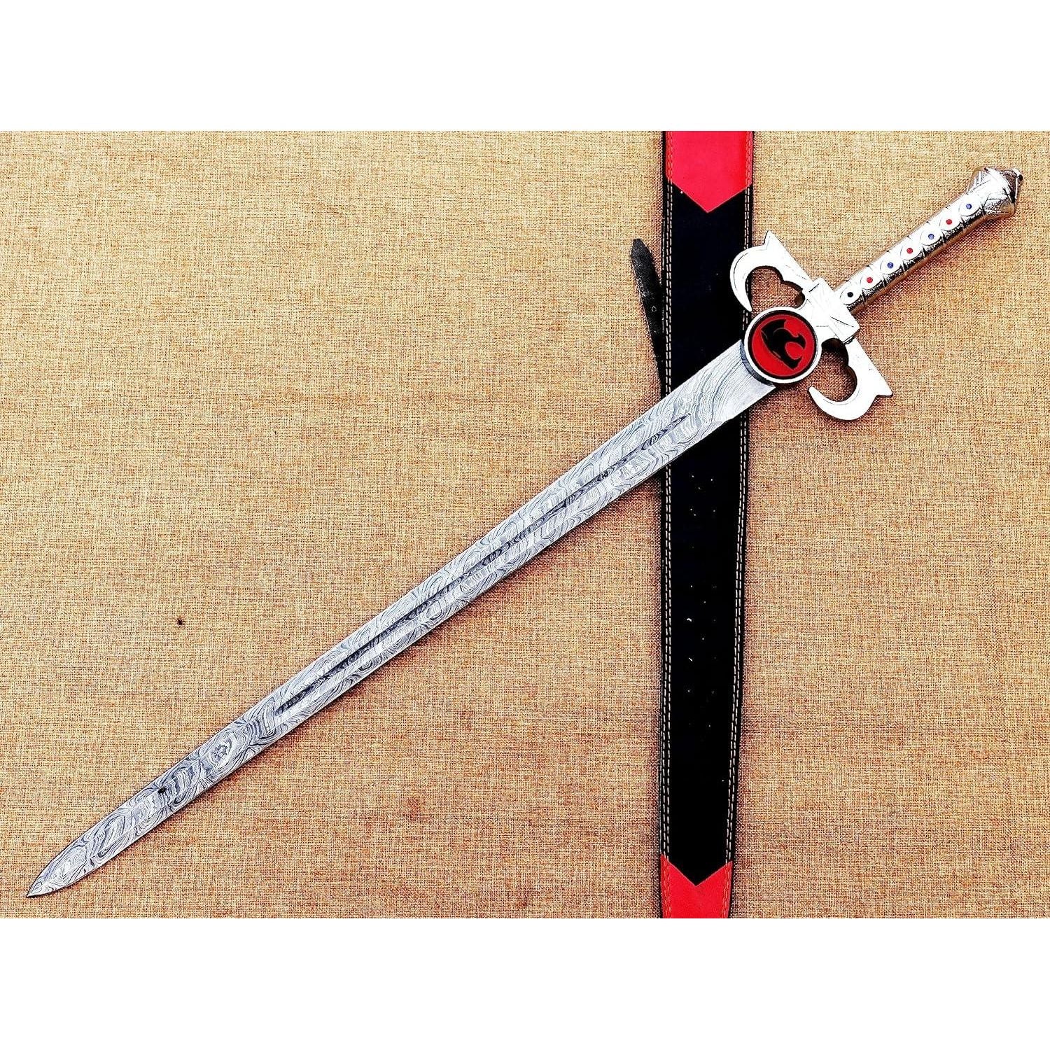 Hand-Forged Damascus Steel Thundercats Lion-O Sword of Omens Replica with Leather Sheath – Battle Ready - propswords