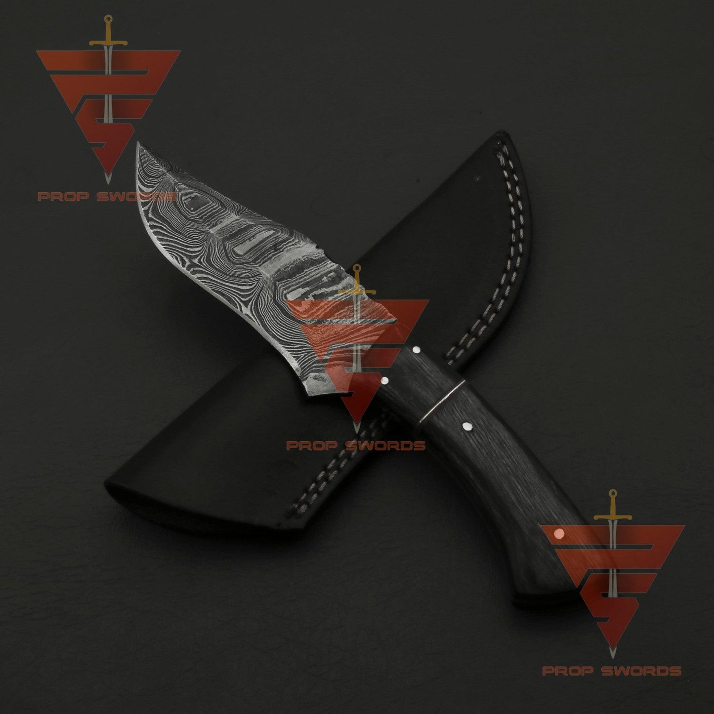 Custom Hand-Forged Damascus Bobcat Knife: Personalized for Hunting and Camping Adventures, Complete with Leather Sheath - propswords