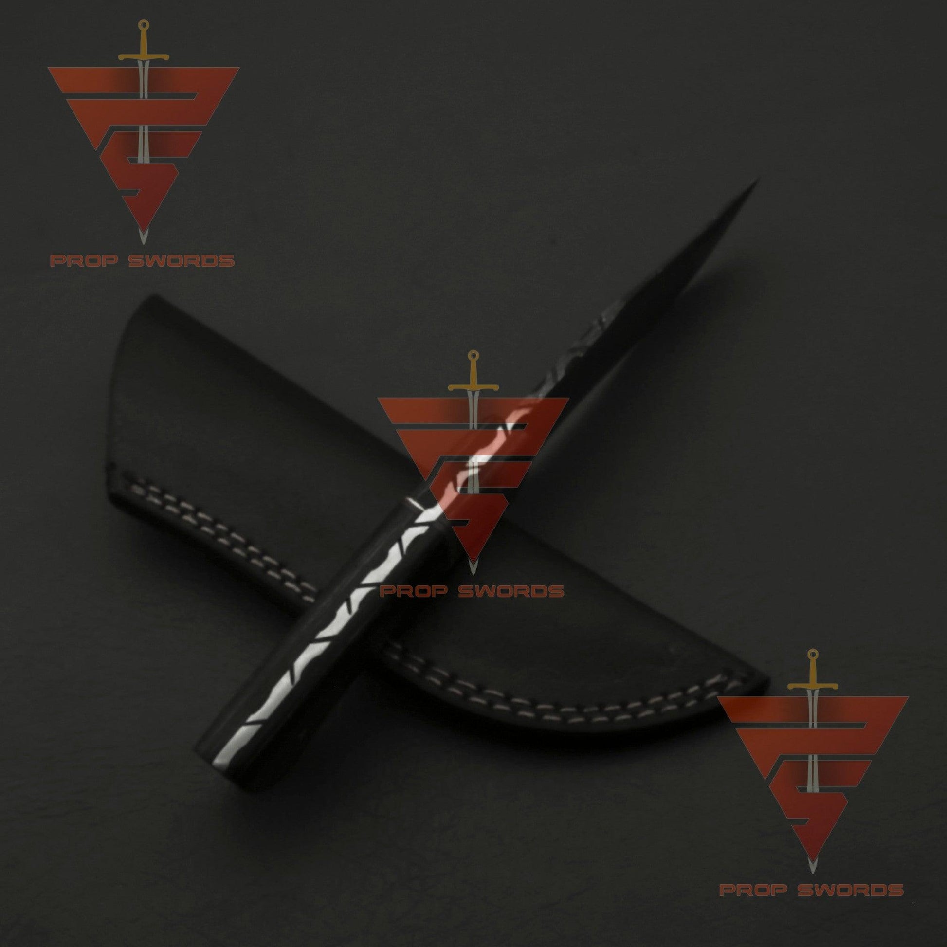 Custom Hand-Forged Damascus Bobcat Knife: Personalized for Hunting and Camping Adventures, Complete with Leather Sheath - propswords