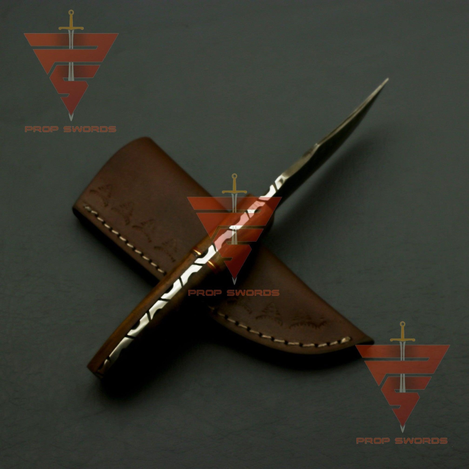 Mastercrafted Damascus Steel Hunting Knife with Rosewood Handle and Leather Sheath: Timeless Elegance and Superior Performance - propswords