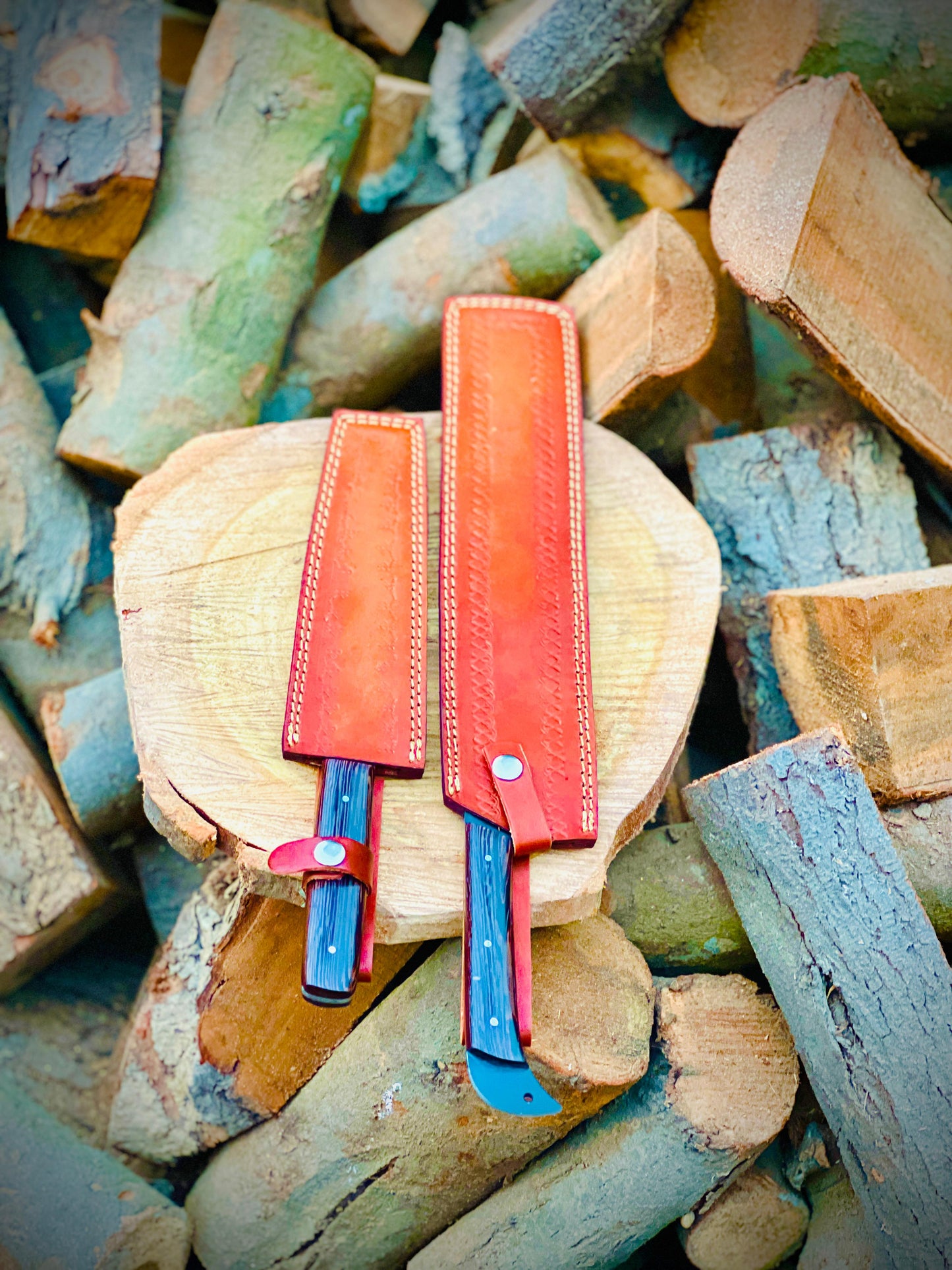 High Carbon Steel Full Tang Chef’s Kitchen Knife Fillet Knife & Carving Knife with Fork Included Leather Sheath