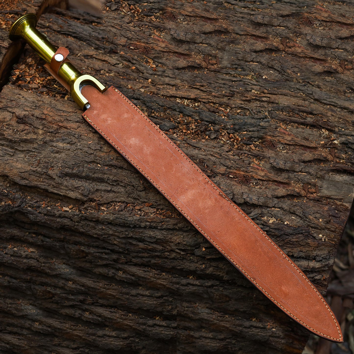 Handmade Stainless Steel Double Edge Riptide Backbiter Sword with Leather Sheath & Wall Plaque greek sword riptide - propswords